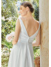 Pleated Ivory Mikado Chiffon V Back Wedding Dress